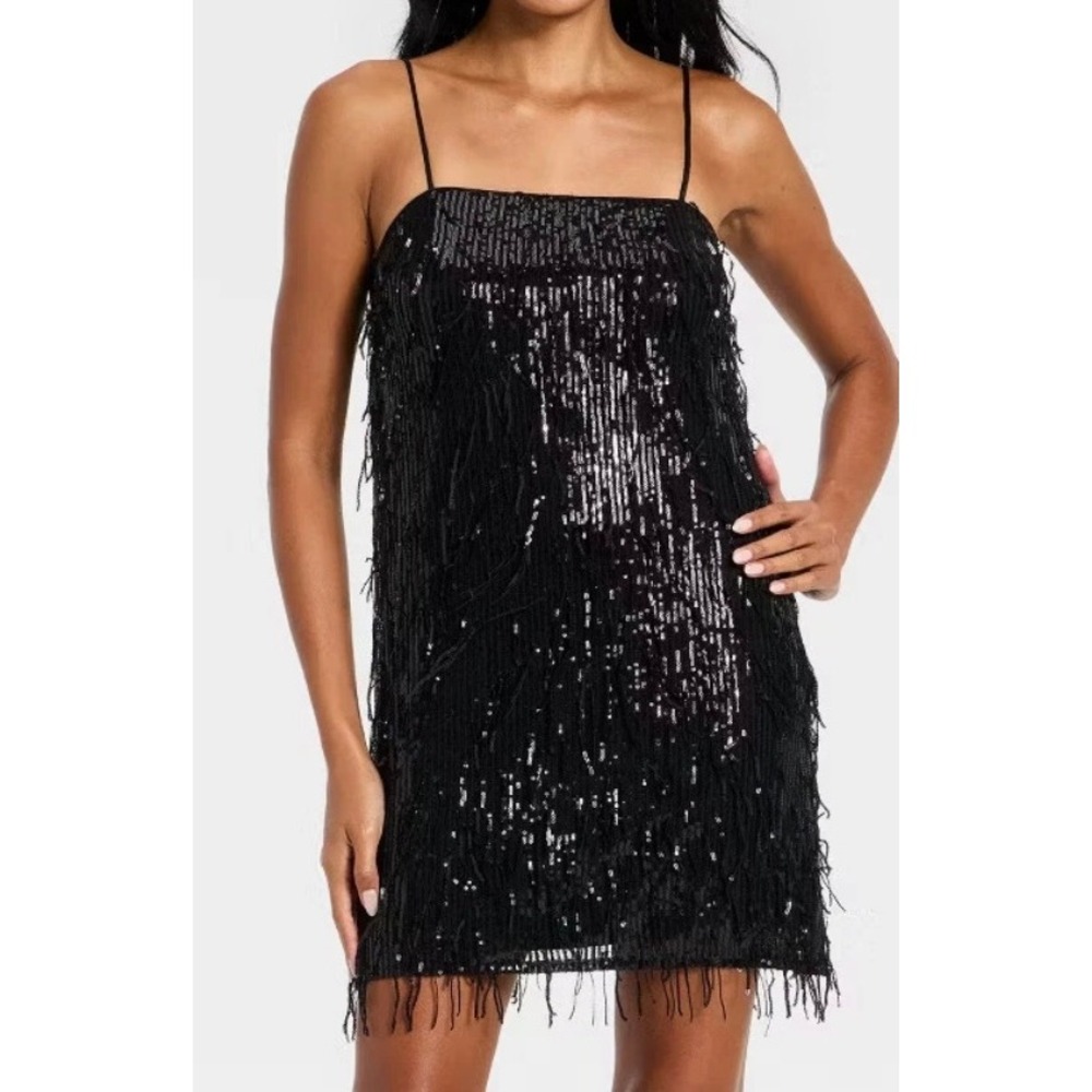 Sequin Fringe Mini Dress Large 1920s Flapper Roaring Twenties Party Dress